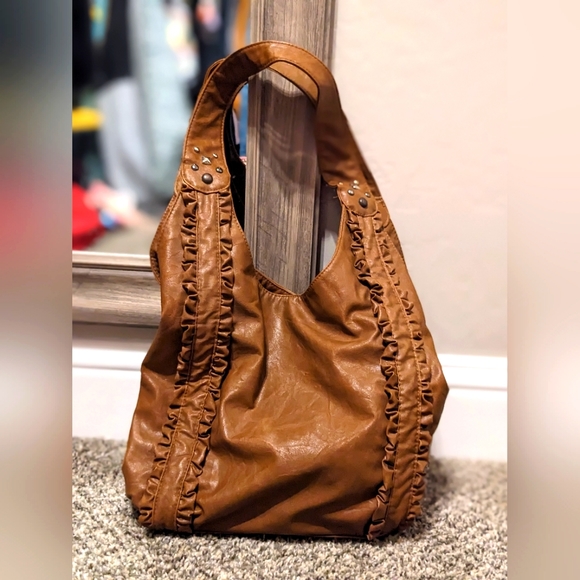 None Handbags - Ruffled vegan leather hobo bag
